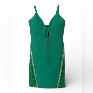 Valiant Paris Green Mini Dress with Silver Rhinestones
